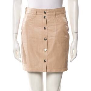 IRO Igonia Button Front Nude Beige High Waisted Lamb Leather Mini Skirt 36 S